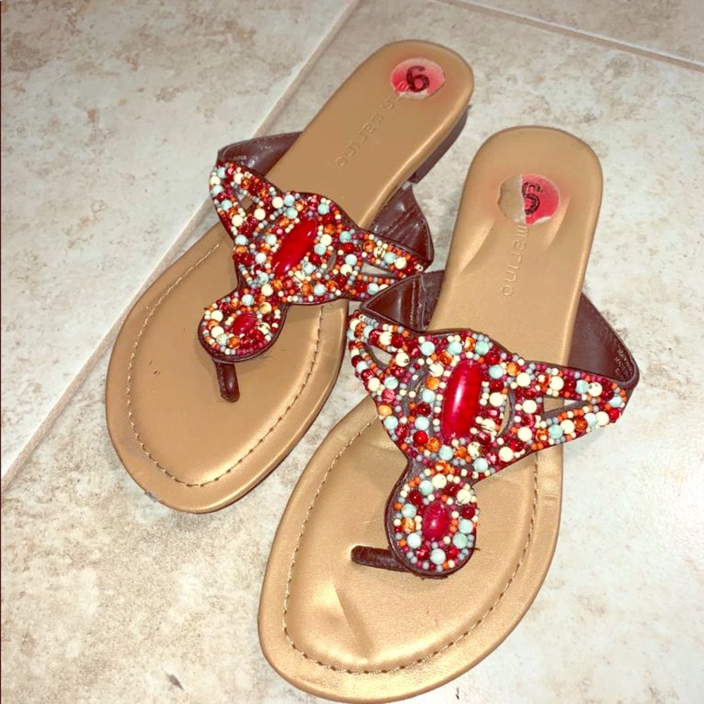 Red n Tan slippers size 6